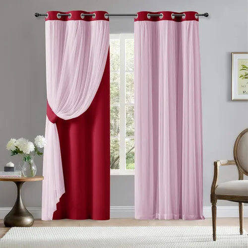 Vista 32 de BONZER Cortinas opacas con superposición transparente, mezcla y combina paneles de ventana de doble capa con aislamiento térmico para sala de estar