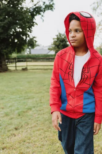Vista 3 de Marvel Spider-Man Cosplay - Sudadera con capucha y cremallera para niños pequeños y grandes Rojo/Azul