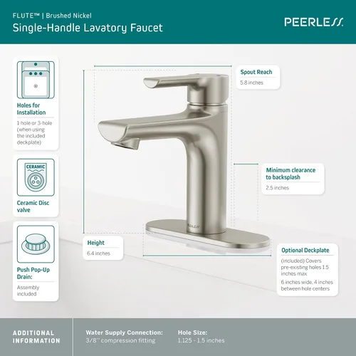 Vista 3 de Peerless P1513LF-BN - Grifo de baño con flauta, níquel cepillado