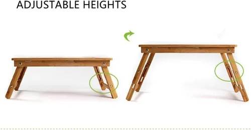 Vista 4 de Bandeja de bambú con patas ajustables Bandeja plegable para servir desayuno Escritorio de regazo con cajón superior inclinable y lateral