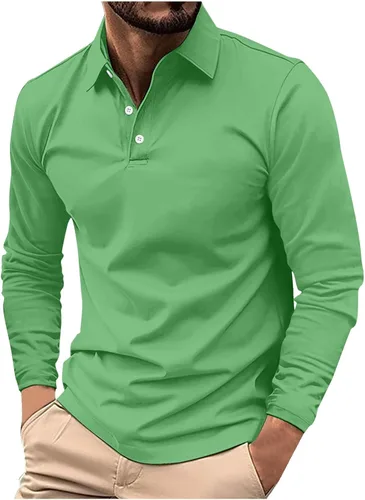 Vista 8 de Camisas de golf para hombre, manga larga, color liso, con botones, camiseta casual Henley, camiseta de entrenamiento para gimnasio 2024
