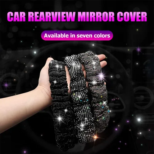 Vista 5 de Funda brillante para espejo retrovisor, protector elástico de felpa para espejo retrovisor, con diamantes de imitación brillantes decorativos