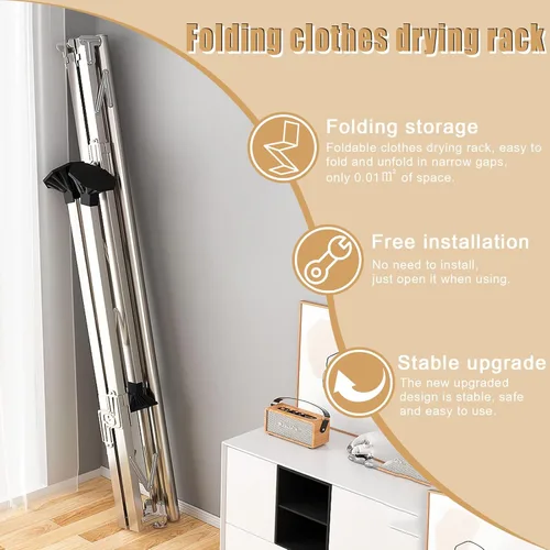 Vista 5 de Estante de secado de ropa plegable de acero inoxidable resistente - Soporte ajustable para ropa interior y exterior - Estante de secado de gran