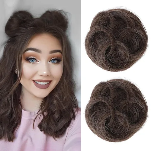 Vista 14 de REECHO Space Bun Hair Pieces, 2 piezas de mini clips de garra en moños desordenados y orejas de gato, extensiones de moño de cabello falso HB001