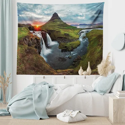 Vista 110 de Ambesonne Tapiz de hongos, atmósfera psicodélica, escena astral estrellada con motivos orientales trippy, decoración de tela para colgar en la pared