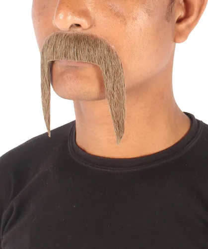 Vista 2 de HPO Hombres Cabello Humano Bigote Cosplay Pelo Facial (Marrón)