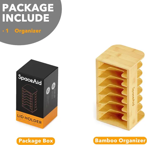 Vista 7 de Organizador de tapas de vaso de bambú SpaceAid para gabinete de cocina, organizador de tapas de botella de agua para organización de clóset