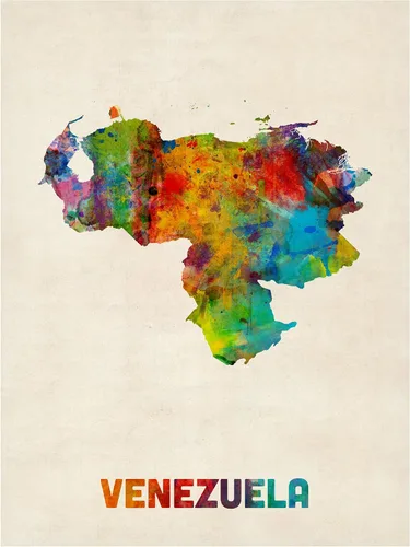 Vista 2 de Mapa de acuarela de Venezuela por Michael Tompsett, arte de pared en lienzo de 14 x 19 pulgadas