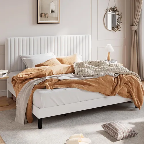 Vista 14 de SHA CERLIN Base de cama de plataforma tapizada completa con cabecera ajustable, tela de terciopelo capitoné de canal vertical, soporte de listones