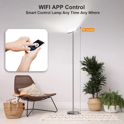 Vista 3 de LEPOWER Lámpara de pie brillante con 16 millones de opciones de color, control táctil y compatible con Alexa, Goolge Home, lámpara de pie regulable