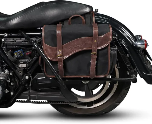 Vista 7 de NICECNC Bolsas de sillín para motocicleta, alforjas vintage de lona encerada en aceite, bolsas laterales de gran capacidad compatibles con Harley