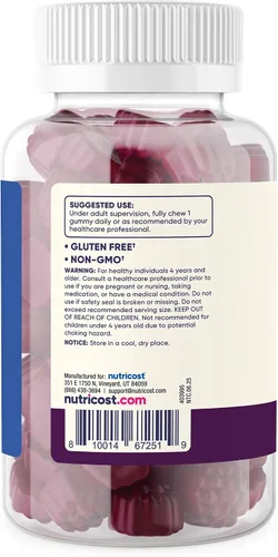 Vista 4 de Nutricost Gomitas de vitamina D3 para niños, 2,500 UI (62.5 mcg), 120 gomitas - Sabor a bayas mixtas