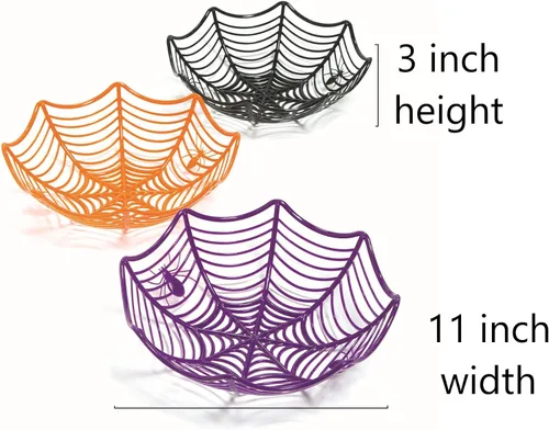 Vista 2 de Spooktacular - Cestas de tela de araña de plástico surtidas, 3 x 11 pulgadas (3 unidades), diseño duradero y llamativo, perfectas para Halloween