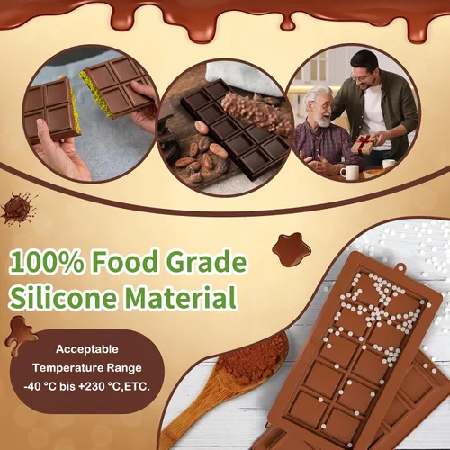 Vista 11 de Juego de moldes de chocolate Dubai 2 piezas, moldes de barra de chocolate de silicona grandes y gruesos de 0.79 pulgadas de profundidad y raspador