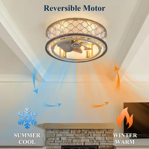 Vista 3 de NORFOLK Ventilador de techo rústico de perfil bajo con luz, ventiladores de techo rústicos de 20 pulgadas con control remoto, modernos ventiladores