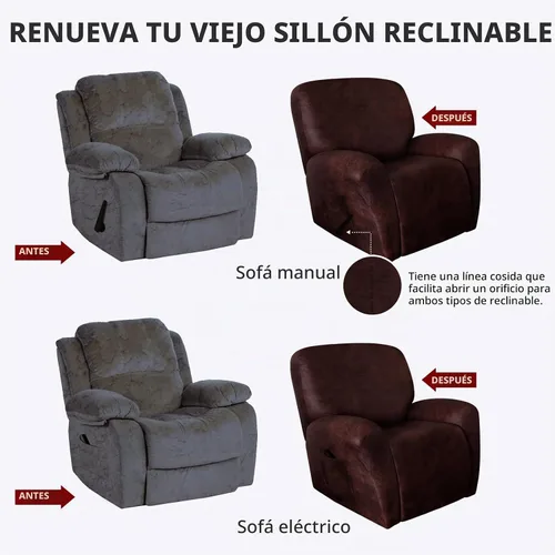 Vista 7 de molasofa Fundas para sillas reclinables de elastano con aspecto de cuero, 4 piezas con bolsillo, fundas suaves antideslizantes para silla, protector