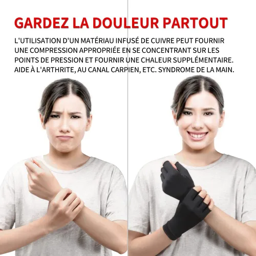 Vista 4 de Guantes de compresión de cobre para artritis, los mejores guantes con infusión de cobre para mujeres y hombres, guantes de artritis sin dedos