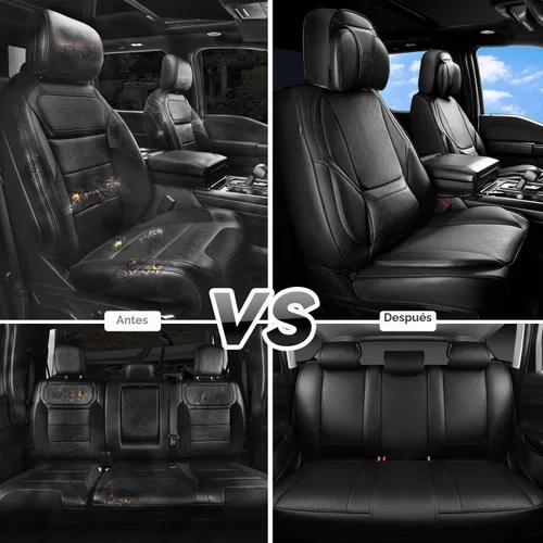 Vista 6 de CAR PASS Fundas de asiento de automóvil de piel de napa para 5 asientos, soporte lumbar de lujo, impermeables, transpirables, duraderas, todas