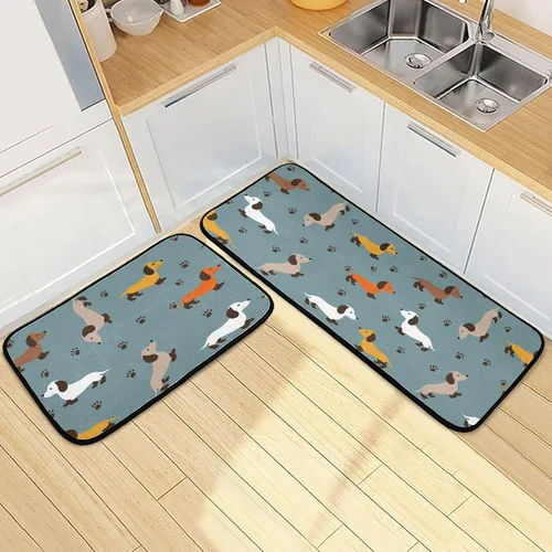 Vista 18 de Juego de 2 tapetes de cocina con rosas rojas, color rojo rosa, suave, antifatiga, juego de tapetes de cocina color negro con flores antideslizantes
