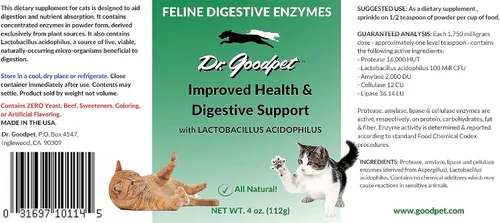 Vista 5 de Dr. Goodpet Enzimas digestivas felinas con probióticos y prebióticos - Polvo de apoyo digestivo diario para gatos - Promueve la digestión del gato