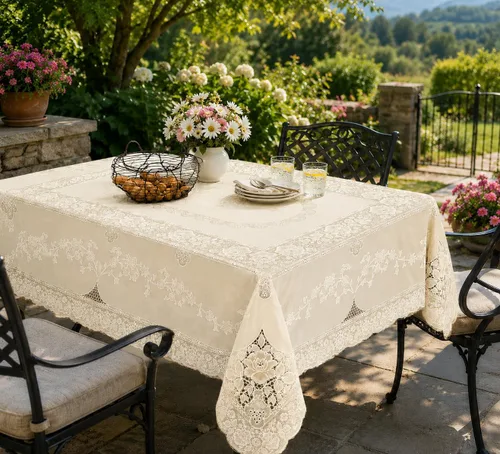 Vista 2 de Violet Linen Mantel de vinilo con diseño de Betenburg, color beige, 60 x 90 pulgadas, oblongo/rectangular