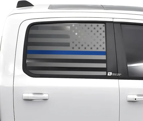 Vista 9 de BOGAR TECH DESIGNS calcomanía de vinilo con bandera americana para ventana trasera central compatible con Dodge Ram 2009-2025, mate negro