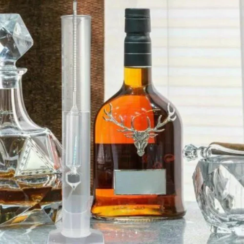 Vista 7 de Kit de hidrómetro de alcohol: Alocohometers 0-100% (ABV) Prueba 0-200 Tralle 0-100, Tarro de prueba de vidrio Caja de madera Acesseries de 3.4 fl oz