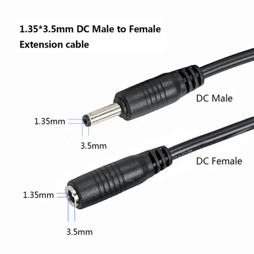 Vista 2 de Cable de extensión de adaptador de corriente de CC, 0.138 in x 0.053 in macho a hembra, adaptador de corriente CC 5V, cable de extensión