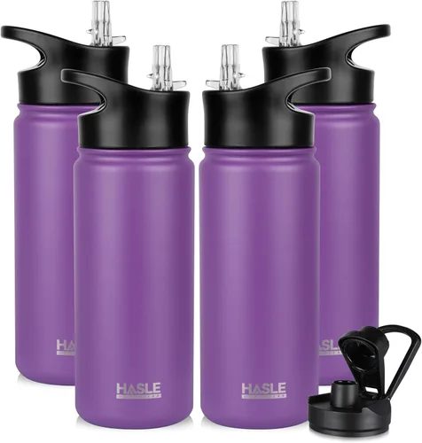 Vista 26 de HASLE OUTFITTERS Botella de agua aislada de 16 onzas para niños, botella de agua de acero inoxidable de doble pared al vacío, a prueba de fugas