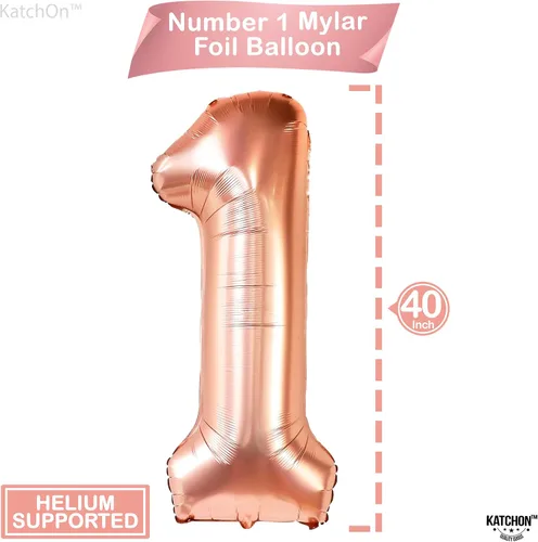 Vista 6 de Globo de oro rosa con el número 5 para cumpleaños con el globo de oro rosa del número 5 de 40 pulgadas, un globo para globos de primer cumpleaños