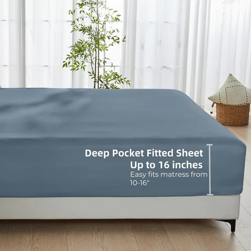 Vista 7 de GOKOTTA Sábana Ajustable Solamente - Sábana Ajustable de Rayón de Bambú con Bolsillo de 15 Pulgadas, Sábana Inferior Súper Suave y Refrescante con 4