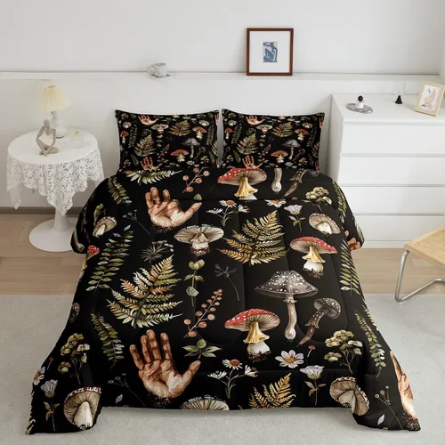 Vista 18 de Feelyou Lindo juego de edredón decorativo de hongos para niños, edredón de hongos de dibujos animados para niños y adolescentes, juego de ropa