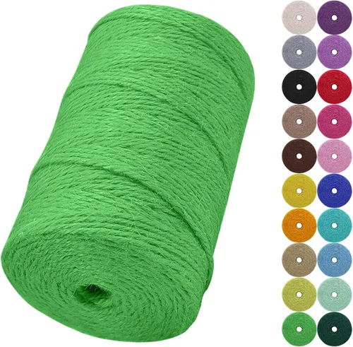 Vista 33 de Cuerda de yute natural de 0.079 pulgadas y 328 pies para manualidades, cuerda de yute de colores de 3 capas para envoltura de regalos, jardinería