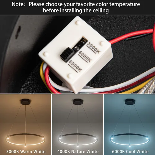 Vista 3 de Lámpara colgante LED moderna regulable de 23.6 pulgadas, color negro, 1 anillo circular, para sala de estar, comedor, cocina, oficina, vestíbulo