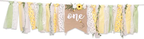 Vista 9 de OTURGC Cartel de primer cumpleaños para silla alta con temática de abeja, patrón multicolor de abeja y flores, cartel rectangular de lino de 80 x