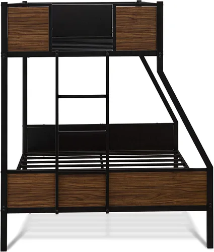 Vista 4 de East West Furniture JAFTBLK Jackson - Litera de tamaño matrimonial, dos camas divididas, una escalera con dos escalones y barandillas de protección