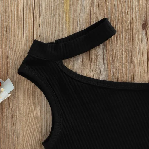 Vista 6 de Adobabirl Conjunto de ropa de verano para niña pequeña, sin mangas, acanalada, top halter y pantalones cortos, ropa de moda para niños con cinturón