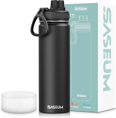 Vista 32 de SASEUM Botella de agua de acero inoxidable de 12 onzas, botella aislada sin BPA con tapa de boquilla a prueba de fugas, botella de metal de boca