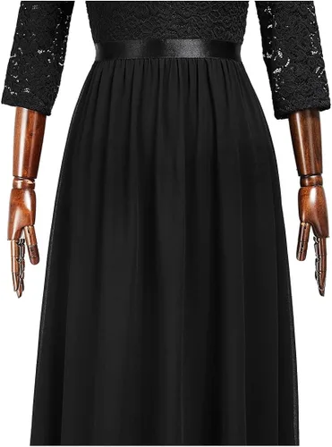 Vista 7 de MISSMAY Vestido de fiesta de dama de honor formal con encaje en V vintage para mujer