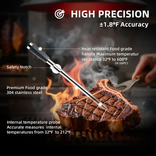 Vista 3 de Termómetro inteligente Bluetooth para carne con aplicación, termómetro digital inalámbrico para alimentos para asar a la parrilla, resistente al