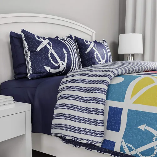 Vista 4 de Lavish Home - Juego de edredón de 3 piezas, colcha reversible de temática costera con funda, ligera, transpirable, hipoalergénica