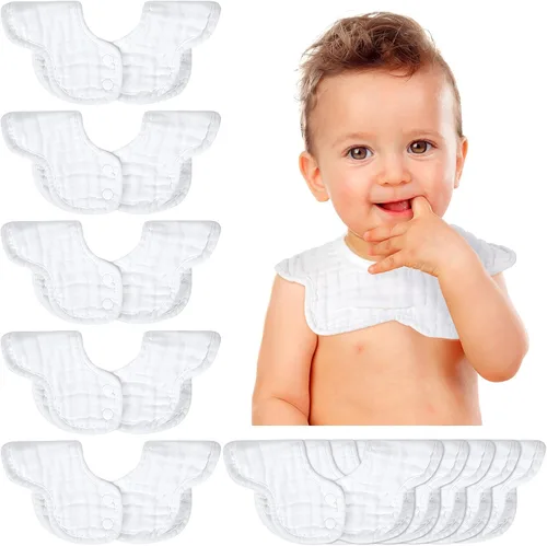 Vista 8 de Geyoga Baberos para bebé, 10 unidades, rotación de 360°, bandana de muselina para baberos, baberos de pétalos, baberos de gasa para eructos, babero
