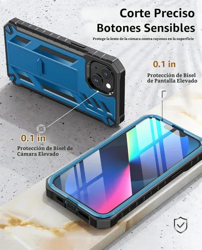 Vista 6 de Funda para Teléfono iPhone 13/14/15: Funda Protectora para iPhone 16e con Clip para Cinturón y Funda Diseño Duradero de Doble Capa con Soporte