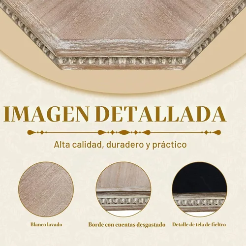 Vista 3 de MAONAME Bandeja de Madera para Servir, Bandeja de Madera Estilo Granja con Cuentas, Bandeja Octogonal para Servir Blanca Lavada, Bandeja de Mesa