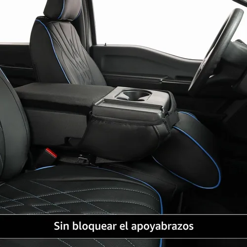 Vista 6 de EKR - Juego completo de fundas de asiento de coche F150 2021-2026 (4 Cuero (negro con borde azul)