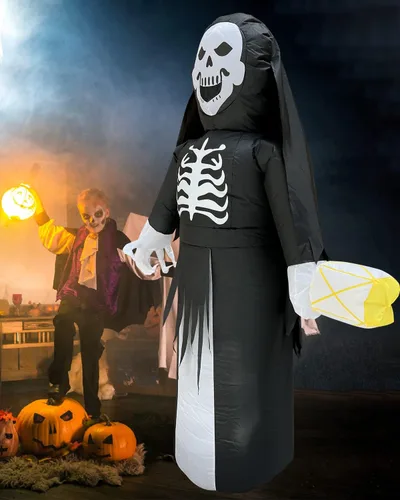 Vista 3 de Disfraces inflables de Halloween para adultos, 6.9 pies de alto, esqueleto aterrador de diablo, disfraz de Halloween, divertido disfraz de hueso