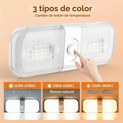 Vista 2 de Lámpara de techo LED para interior de caravana, 1700 lúmenes, 12 V, 120 LED, luces LED de 12 V, luz de cúpula de 12 V, 3 modos de color, luz