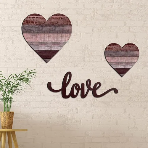 Vista 9 de 3 piezas de corazones de madera decoración corazón letrero de madera rústico colgante placa de amor para pared, hogar, granja, sala de estar Azul