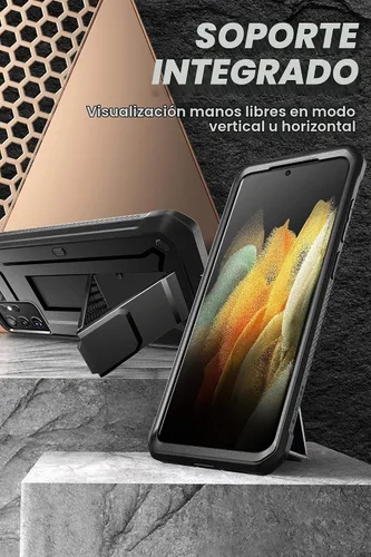 Vista 3 de SUPCASE Funda para Samsung Galaxy S21 Ultra con soporte (Unicorn Beetle Pro), [marco frontal integrado y clip para cinturón]