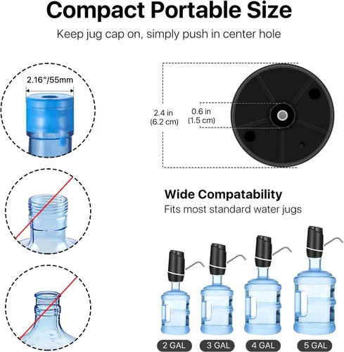 Vista 2 de Flexzion - Bomba de agua para consumo eléctrica. Despachador de agua eléctrico potente para botellas de 5 galones portable, de rotación. Para uso